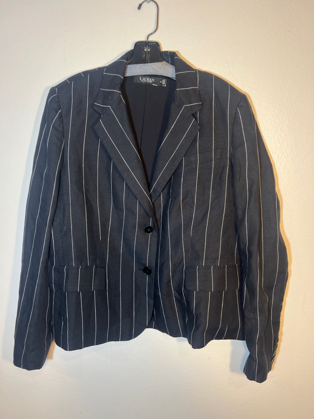 Lauren Ralph Lauren Black and White Pinstripe Linen Spring Blazer XL 16